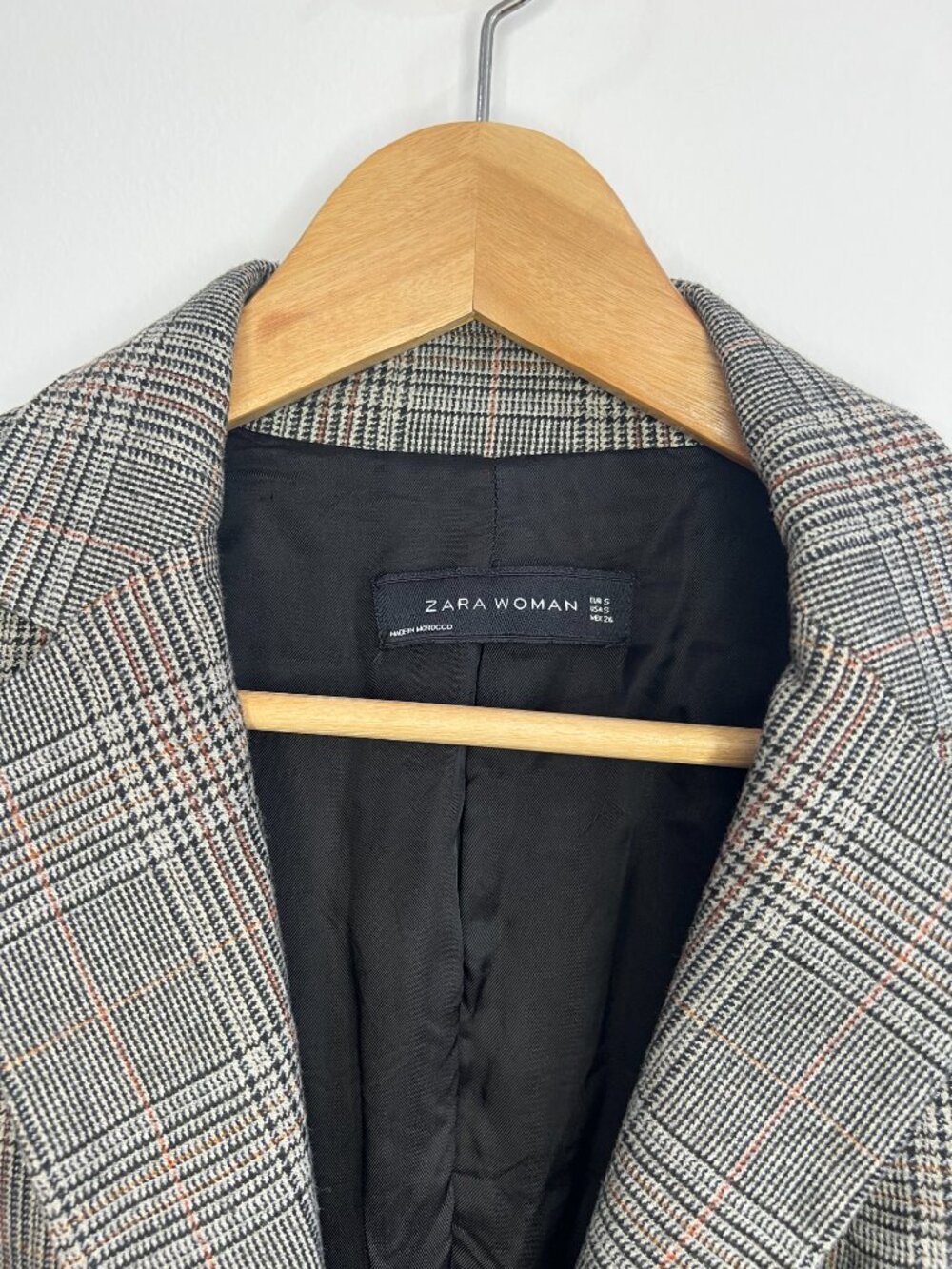 Zara Glen Check Plaid Blazer Women's Sz S Single Button Wool Blend Office - Picture 2 of 12